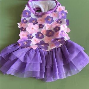 Purple Floral Dog Dress Layered Tulle Skirt Small